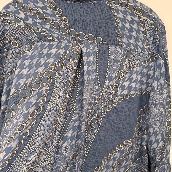 Chicos 3 Womens Button-Down Long Sleeve Shirt Size XL Blue Geometric satin - Picture 12 of 12